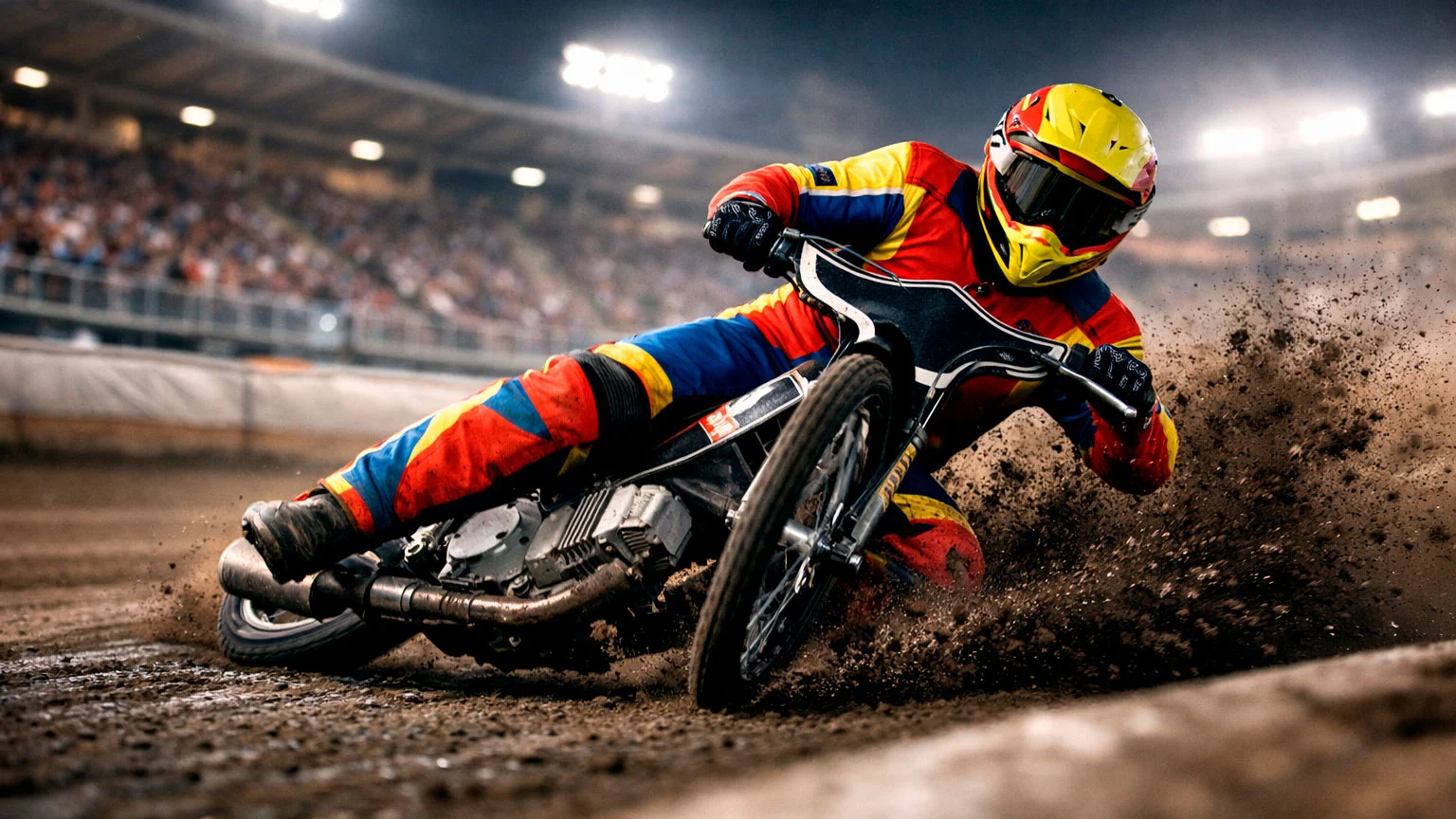Speedway motorcycle rider racing on the Owlerton Stadium track in Sheffield