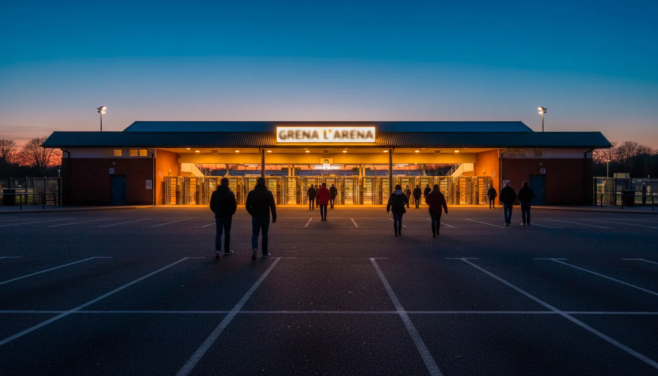Owlerton Stadium entrance on a busy race night with spectators arriving in Sheffield